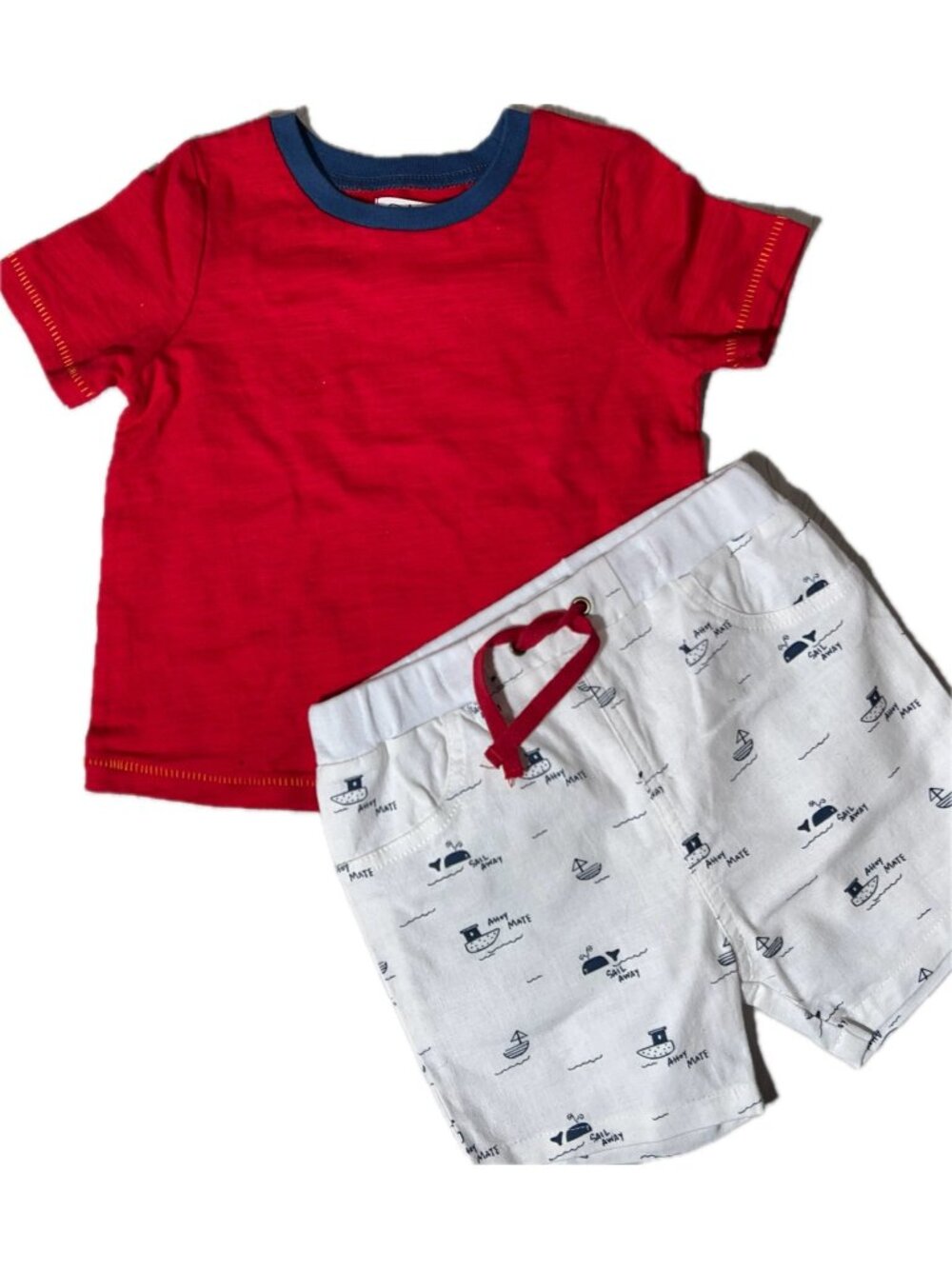 Mud Pie boys 12m 18m NWT Red shirt white blue shorts Whale sailboat nautical USA